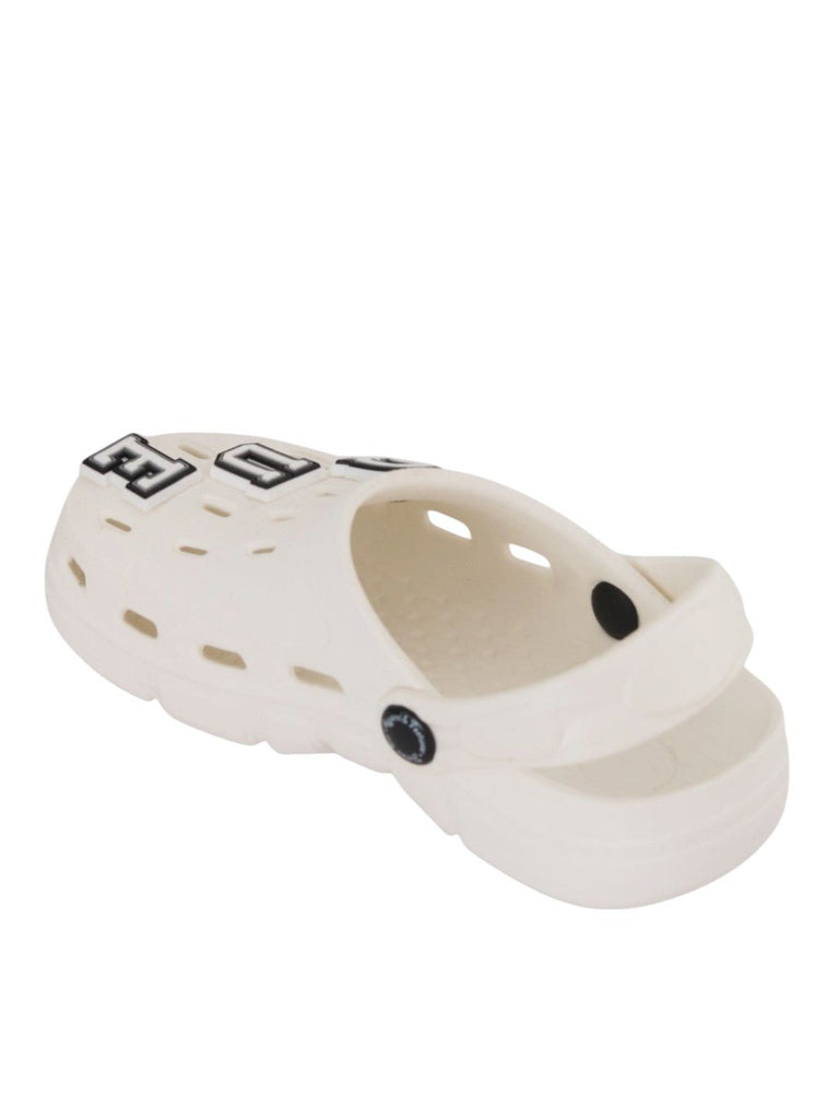 Graceful White Clogs with “QUEEN” Letter & Gem Charms for Girls-Back View