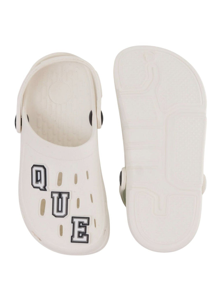 Graceful White Clogs with “QUEEN” Letter & Gem Charms for Girls-Front & Back View