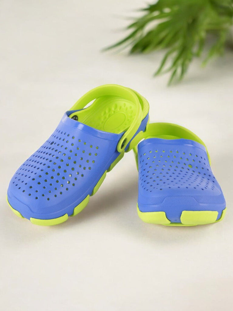 Green and Blue Slip-On Ventilated Clogs For Boys creative view