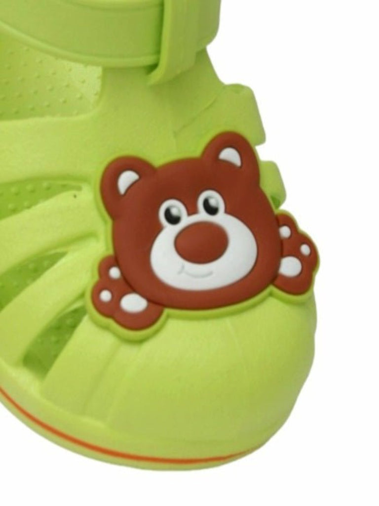 Close-up of the teddy bear design on Green Cute Teddy Bear Strap Sandals for Boys