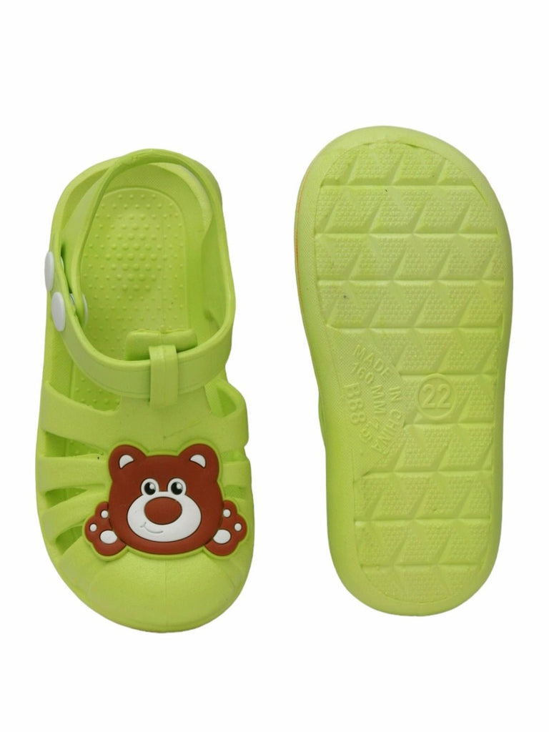 Front and back view of Green Cute Teddy Bear Strap Sandals for Boy