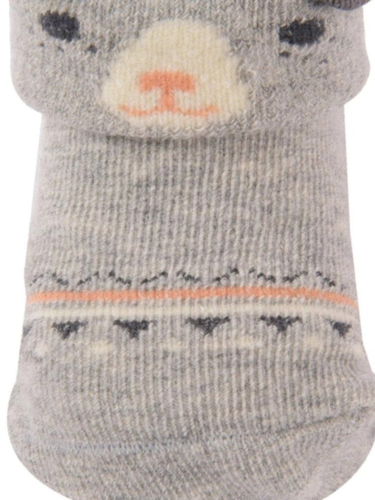 Yellow Bee Grey Bear Baby Socks with Patterned Design – Close-up View