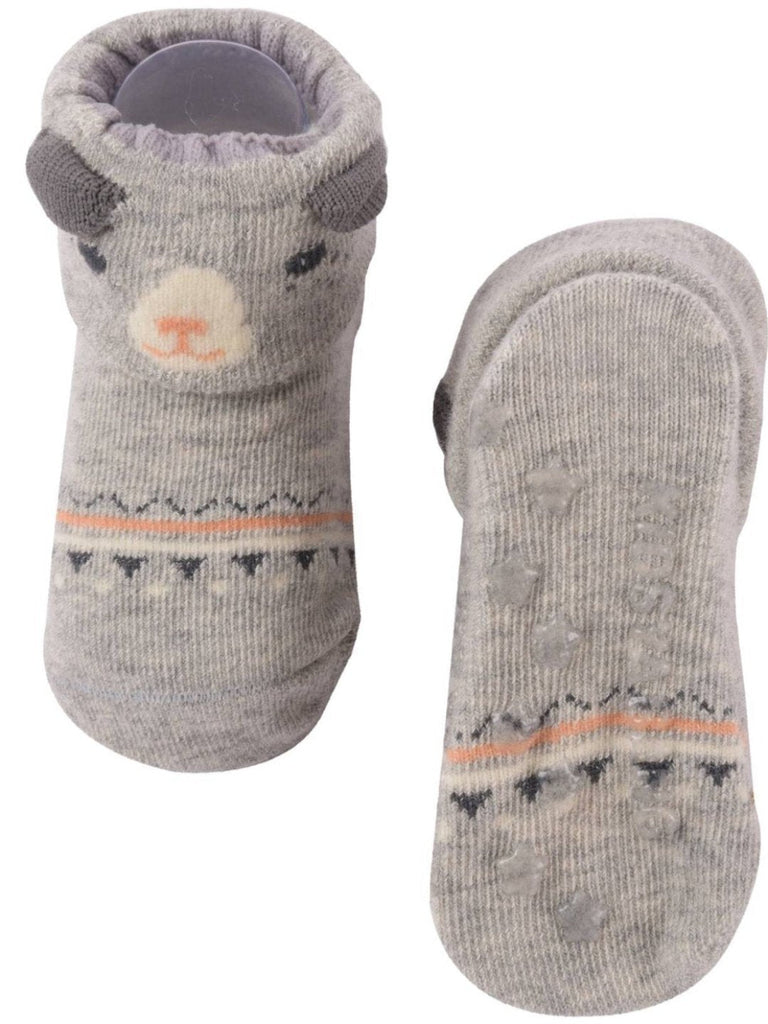 Yellow Bee Grey Bear Baby Socks – Front and Back View