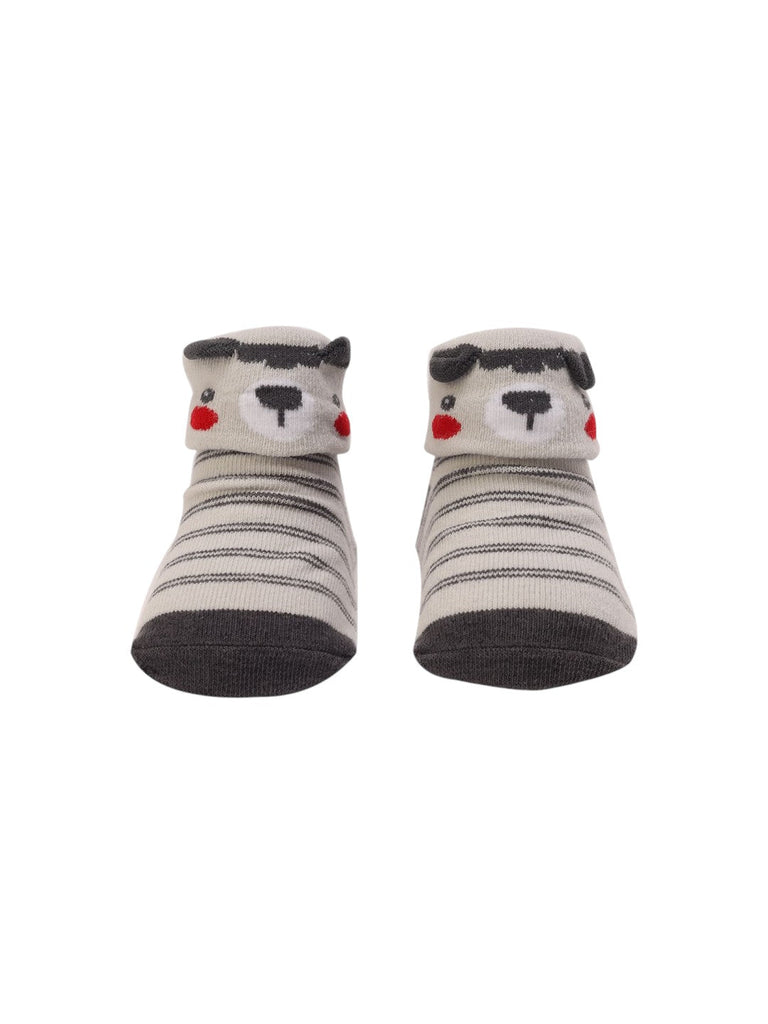 Grey Striped Baby Booties – Front View