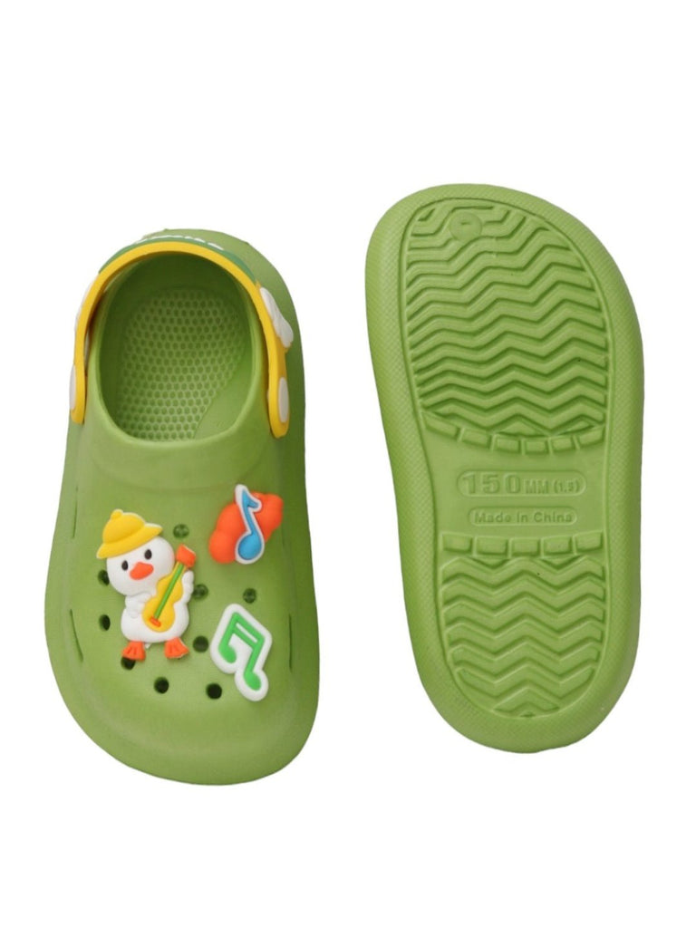 Yellow Bee Groovy Tunes Green Clogs for Boys - Top and Bottom View