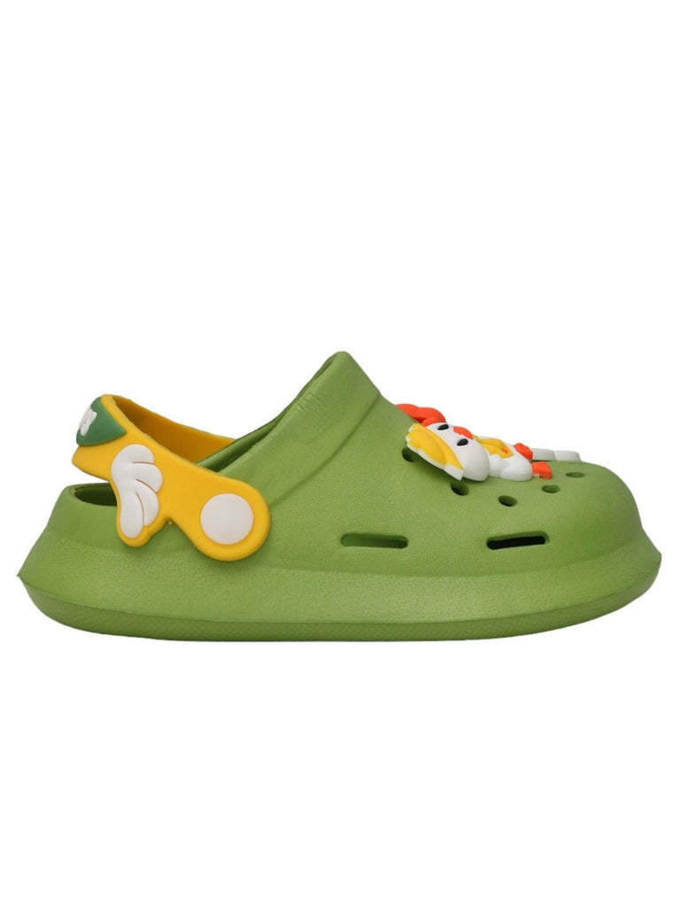 Yellow Bee Side View of Yellow Bee Groovy Tunes Green Clogs for Boys