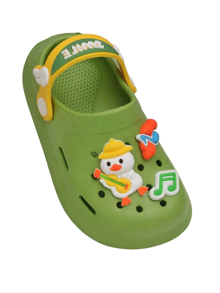 Yellow Bee Groovy Tunes Green Clogs for Boys - Angle View