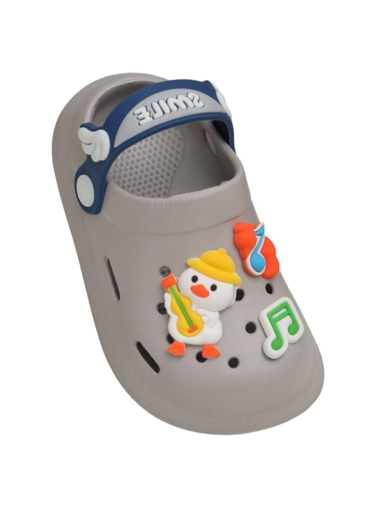 Angle view of Yellow Bee Groovy Tunes Grey Clogs for Boys