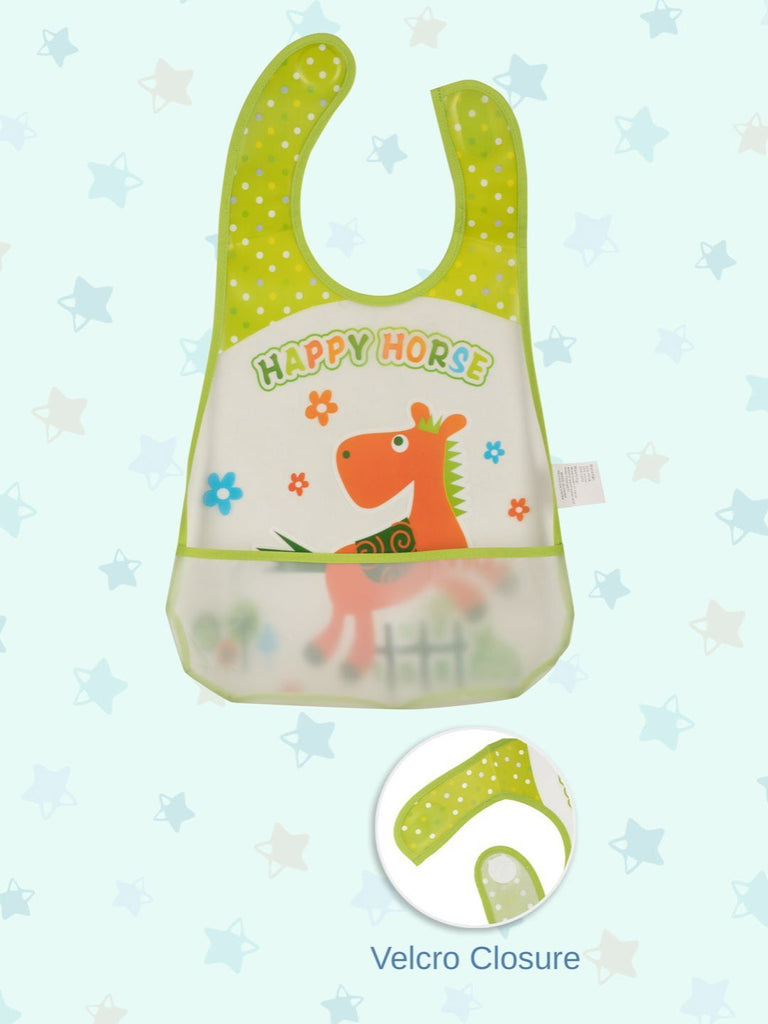 Happy Horse Baby Bib with Waterproof Material and Fun Animal Design - Closer Infographic View