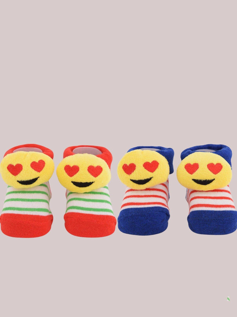 Heart-Eyes Emoji Plush Socks – Striped Combo Pack