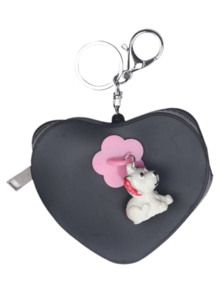 Heart-Shaped_Black_Coin_Pouch_with_Cute_Puppy_Charm_and_Pink_Flower