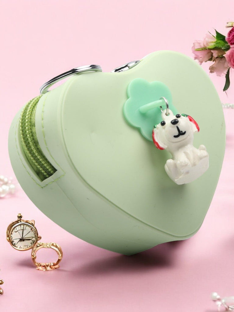 Heart-Shaped_Green_Coin_Pouch_with_Adorable_Puppy_Charm_and_Mint_Flower_Creative_view