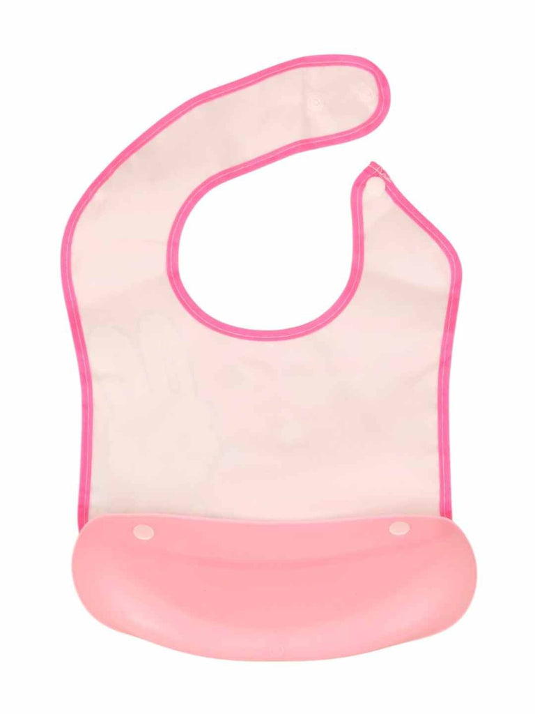 HoppyDaysBabyBib_PinkFeedingBibwithCuteBunnyPrintandCatcherPocket-BackView