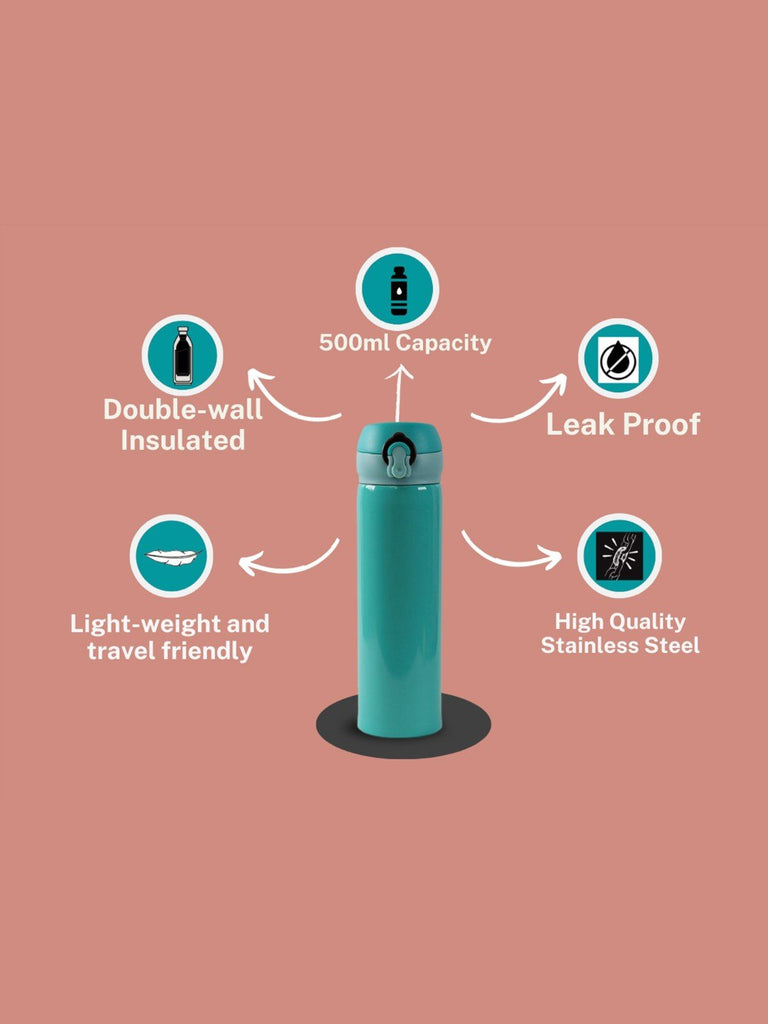 Insulated Hot & Cold Stainless Steel Flask Water Bottle - Aqua, 500 ML- infographic view