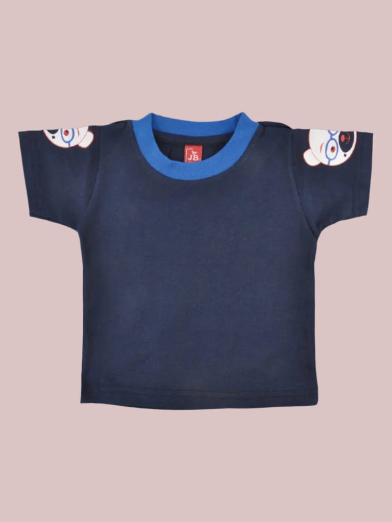 Navy T-Shirt view from Jaybee Adorable Bear Design Blue Dungaree set for Boys