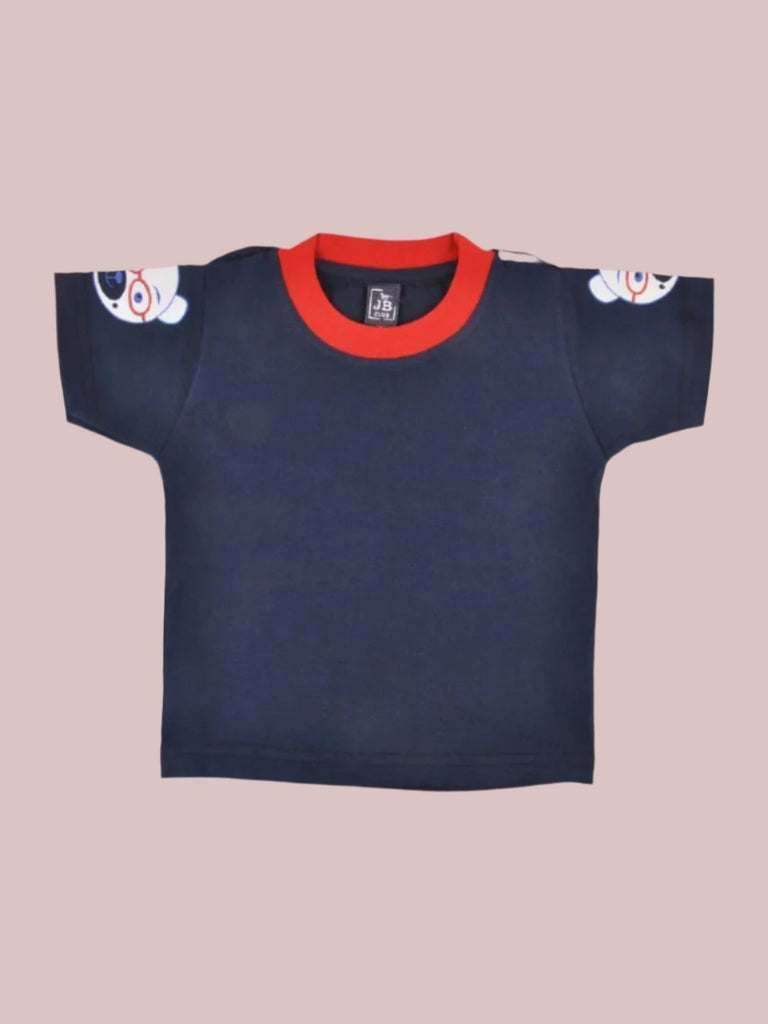 Navy T-Shirt view from Jaybee Adorable Bear Design Red dungaree set for Boys