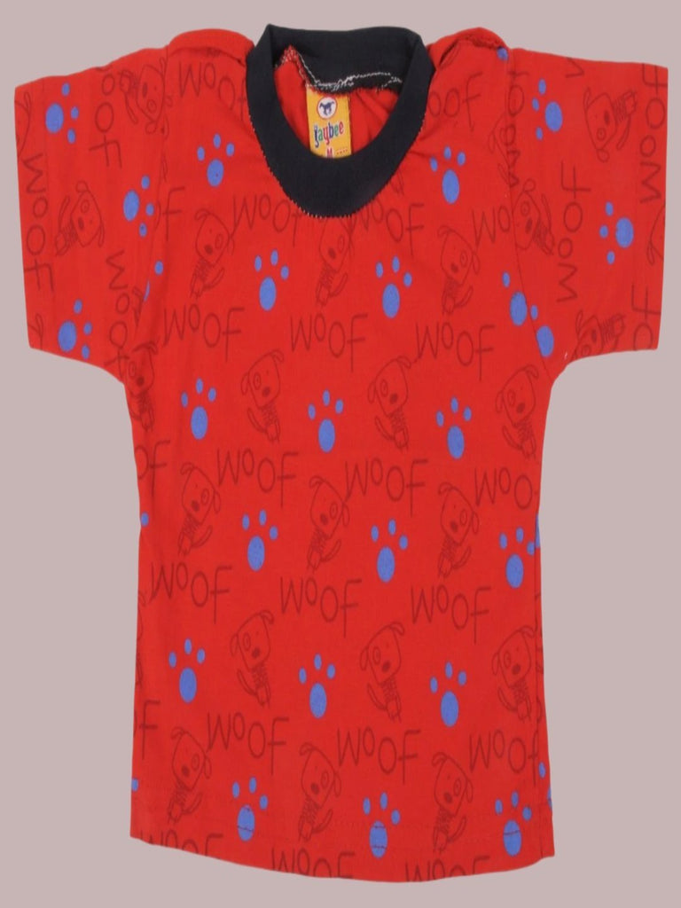  Red T-shirt view from Jaybee Adorable Puppy Design Dungaree set for Boys.