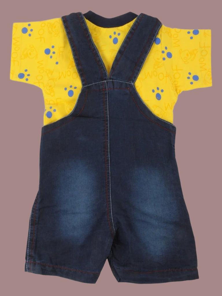 Back view of Jaybee Adorable Puppy Design Yellow Dungaree with matching yellow t-shirt for Boys.