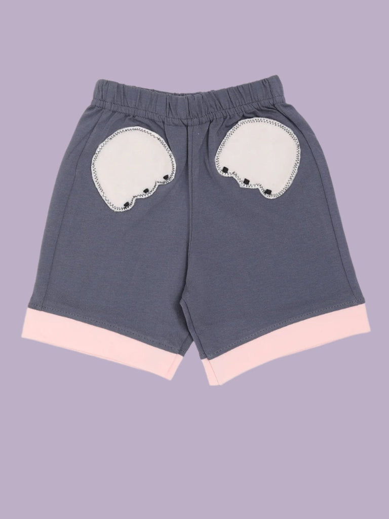 Bottom View of Grey Shorts from Baby Girls’ Elephant Appliqué T-Shirt and Shorts Set