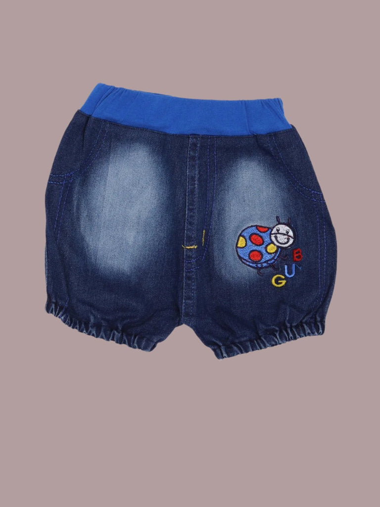 Denim shorts from Unisex Baby Ladybug Themed Dungaree Set Yellow and Blue Overalls.