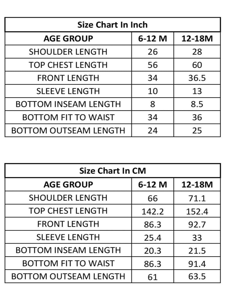 size chart for casual beige set for boys