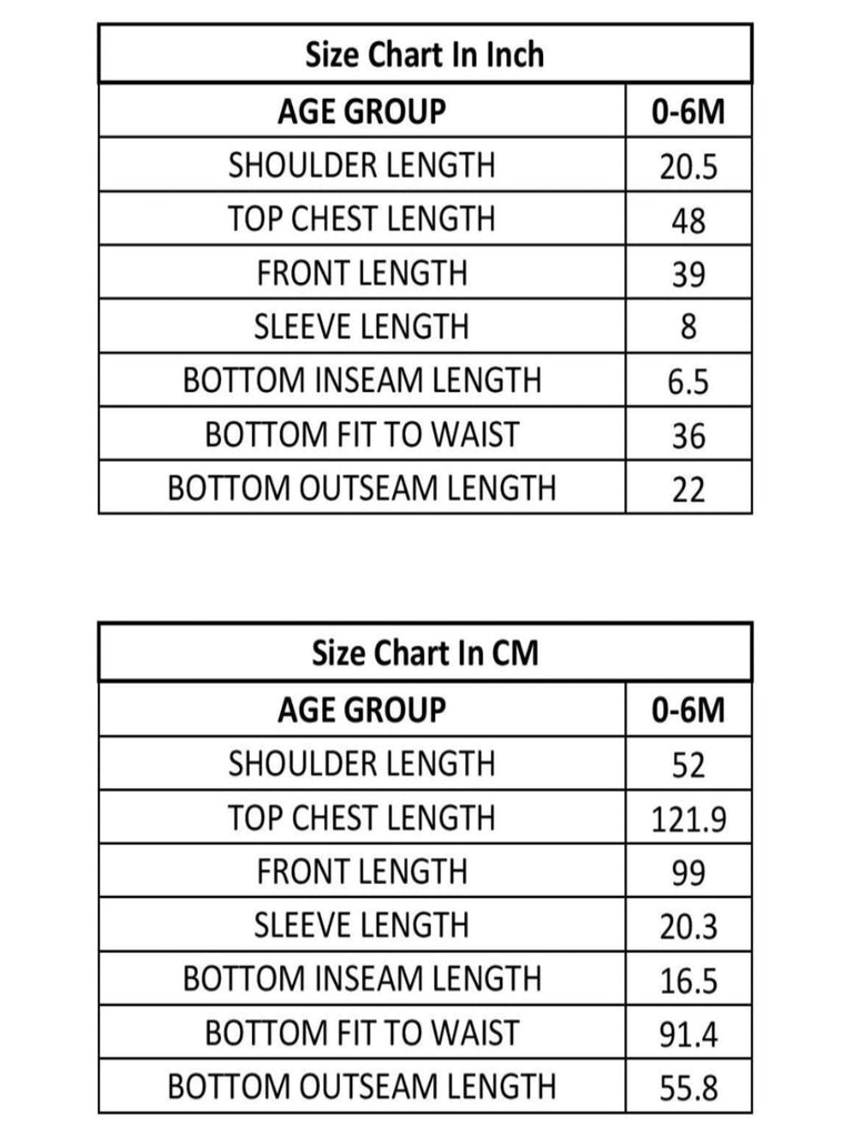 size chart of blue romper set