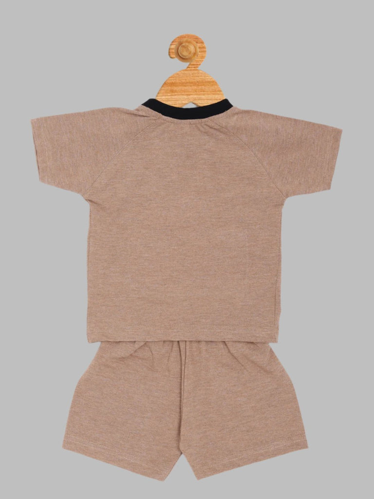 Back view of Boy’s Brown ‘Born to Hug’ Bear Graphic T-Shirt and Shorts Set.