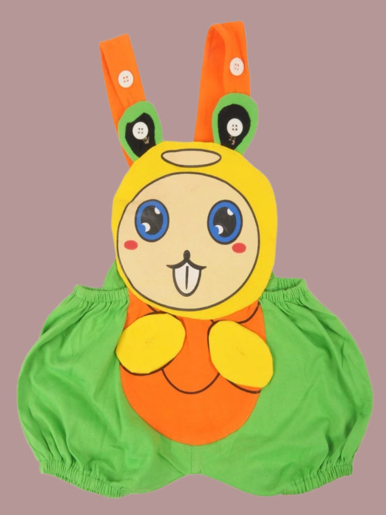 Front view of Jaybee Boy’s Cartoon Bunny Green Dungaree Set featuring a cute bunny face design.