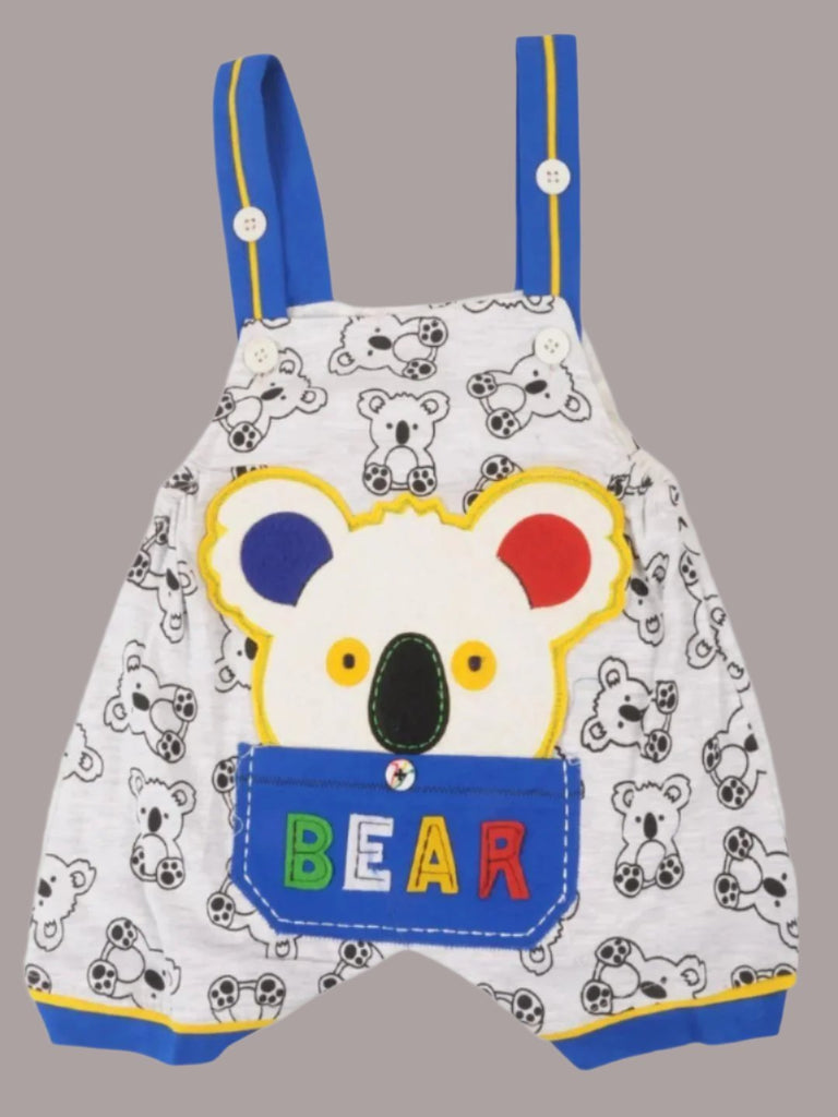 Front view of Jaybee Boy’s Cartoon Koala Overalls Set with Colorful BEAR Pocket Design for Boys.