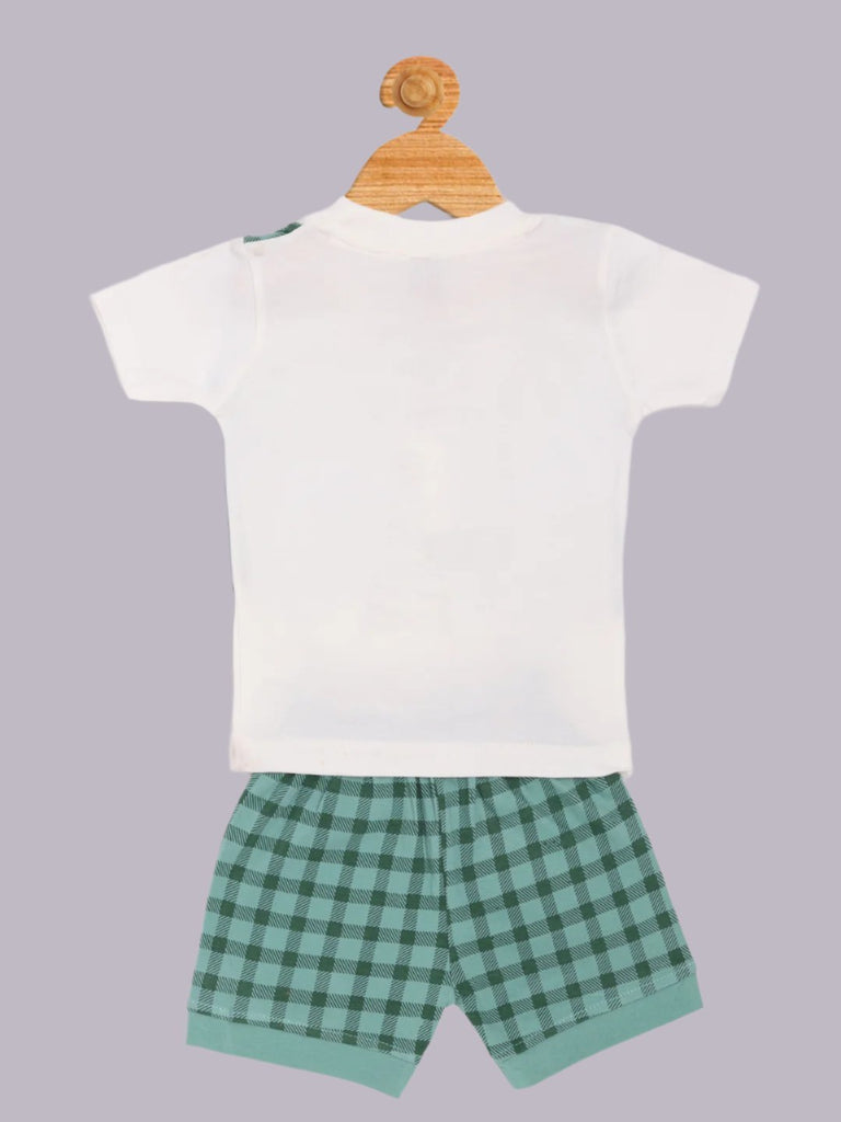 Jaybee Boy’s Giraffe Graphic T-Shirt and Plaid Shorts Set Back View