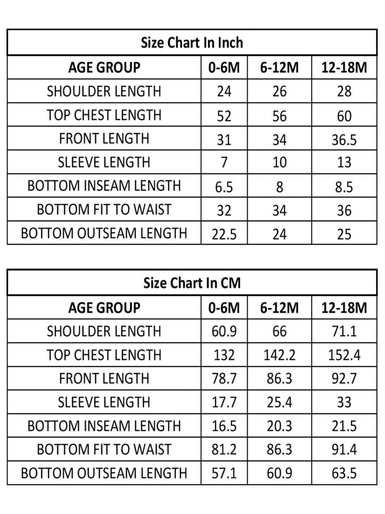 size chart for green set.