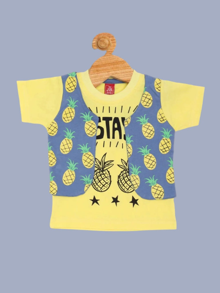 Front view of Jaybee boy’s tropical pineapple print t-shirt