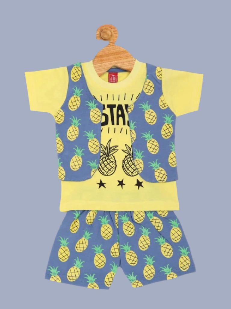 Full view of Jaybee boy’s pineapple print t-shirt and shorts set – perfect for summer.