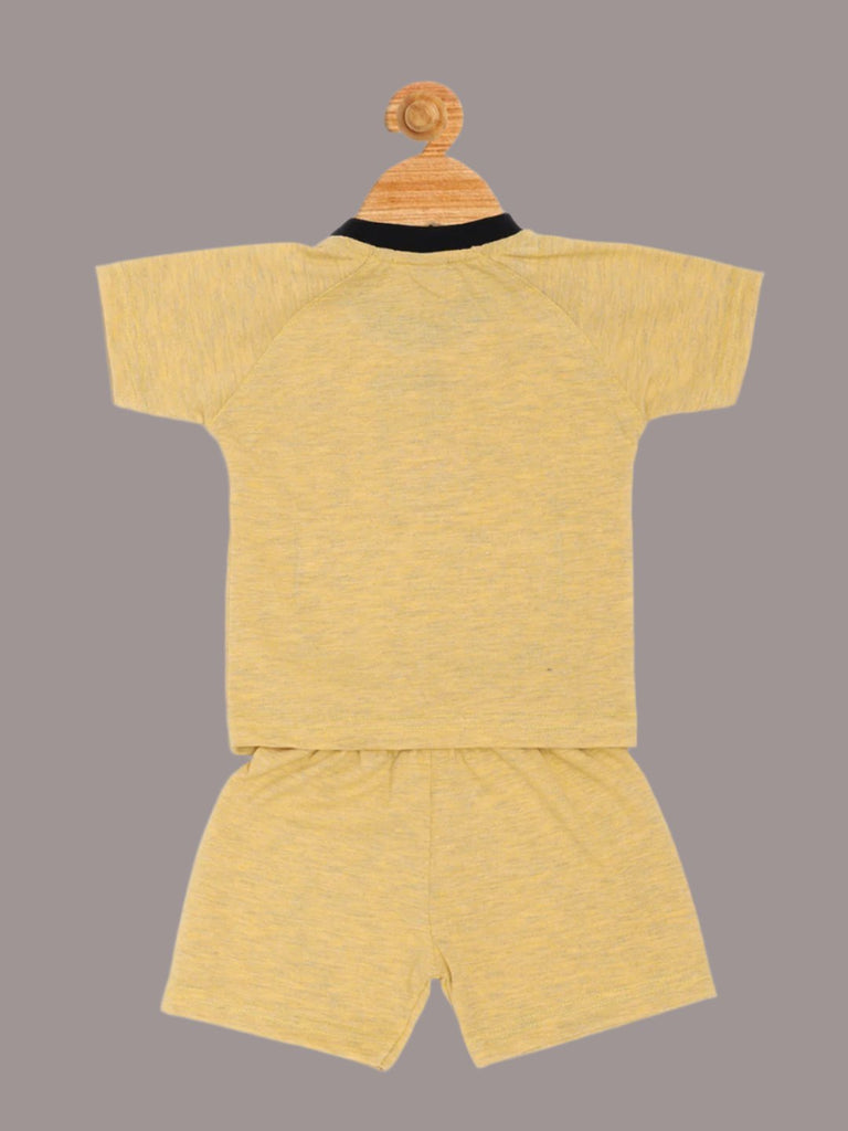 Back view of Boy’s Yellow ‘Born to Hug’ Bear Graphic T-Shirt and Shorts Set showcasing the simple design of the t-shirt and shorts.