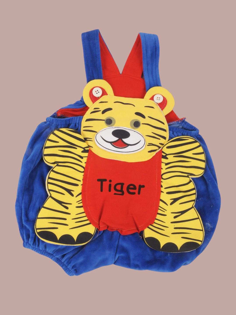  Front view of Jaybee Cute Tiger Design Blue Dungaree and Yellow T-Shirt for Boys