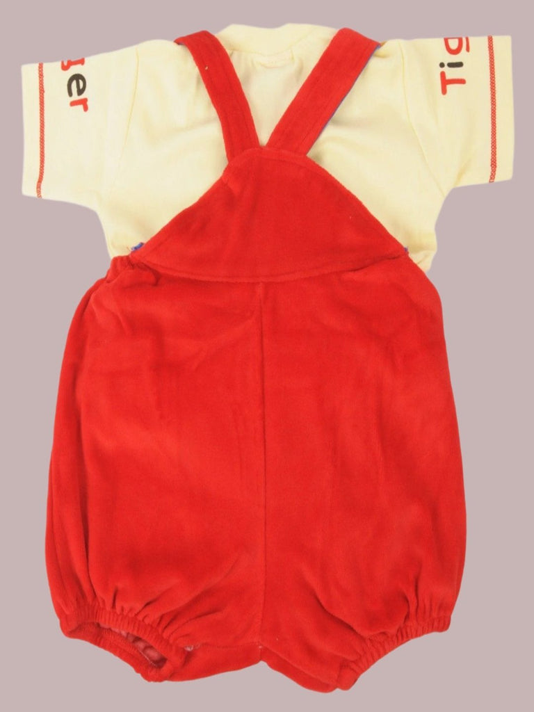 Back view of Jaybee Cute Tiger Design Red Dungaree set for Boys.