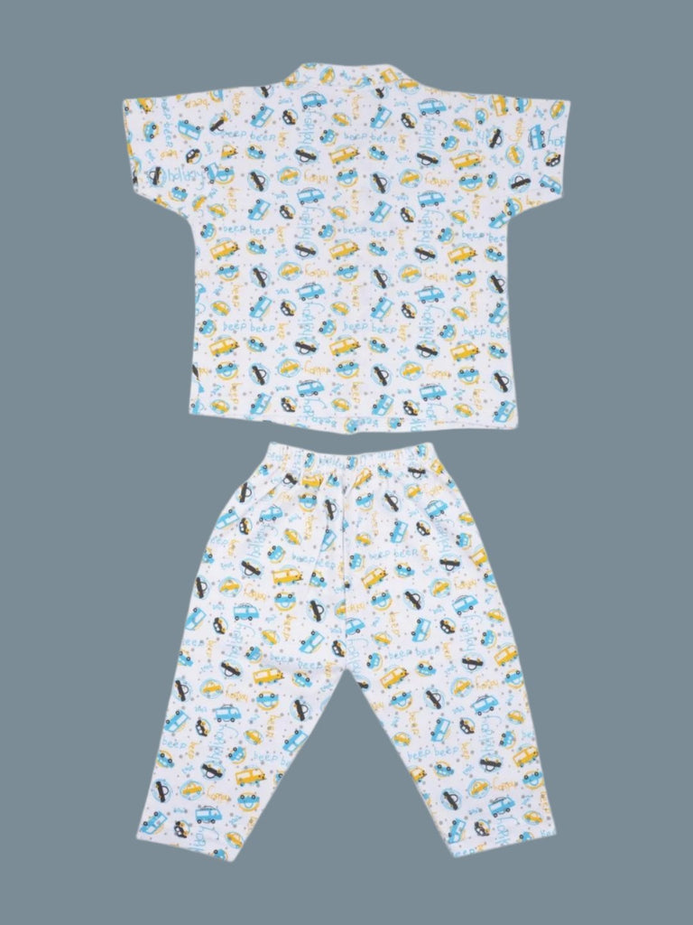 BoysBlueandYellowCarPrintShirtandPajamaSetbackview