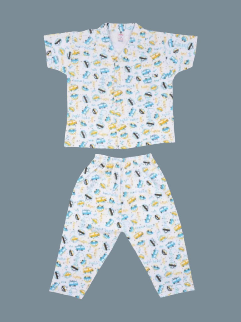 BoysBlueandYellowCarPrintShirtandPajamaSetfrontview