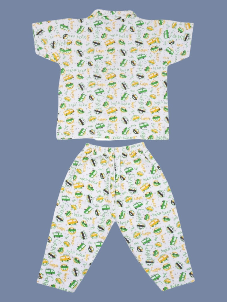 BoysGreenandYellowCarPrintShirtandPajamaSetbackview