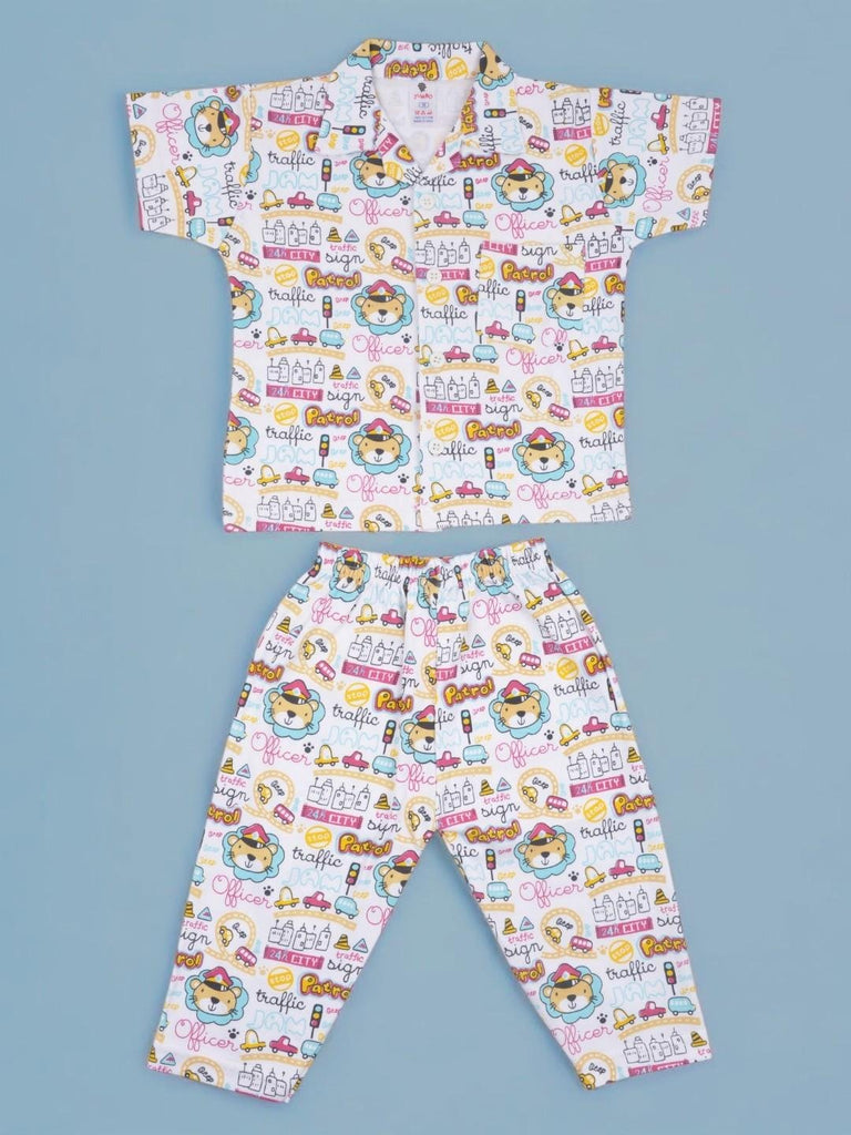 Boys_Colorful_Patrol_Officer_Cartoon_Print_Shirt_and_Pajama_Set_front_view.