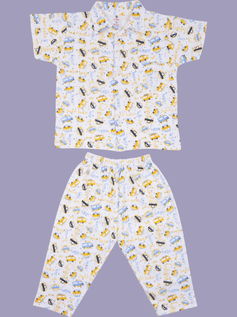 Boys_Yellow_and_Blue_Car_Print_Shirt_and_Pajama_Set_front_view.