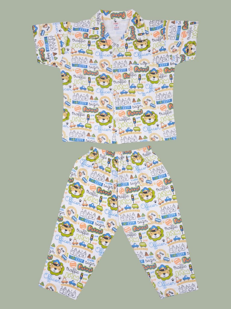 BoysFunPatrolOfficerLionPrintShirtandPajamaSetfrontview