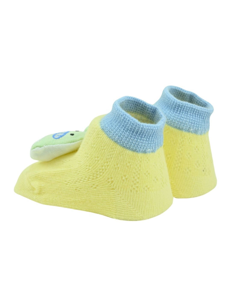 Joyful Dino Doll Head Baby Ankle Socks in Cotton Comfort for Boys - Yellow - Back View