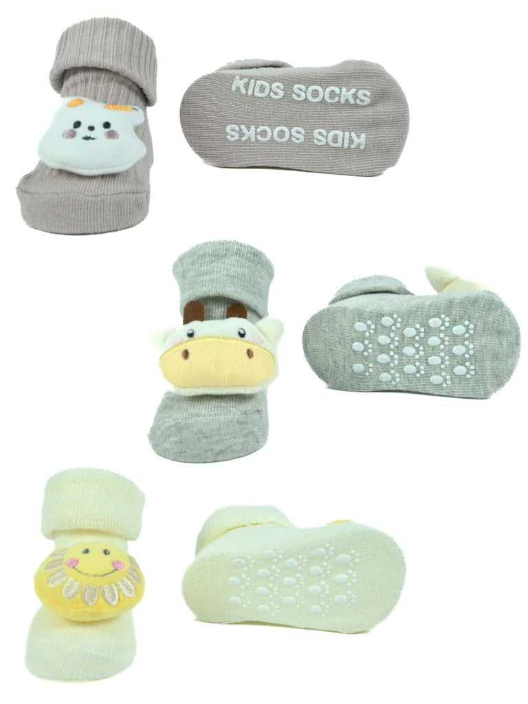 Joyful Jungle Baby Socks – Bunny, Giraffe & Sunshine-Themed Socks (3-Pack)-Front & Back View