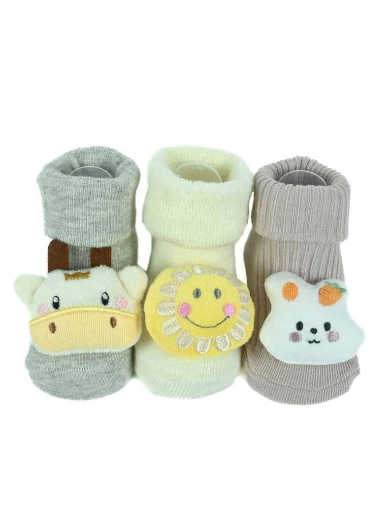 Joyful Jungle Baby Socks – Bunny, Giraffe & Sunshine-Themed Socks (3-Pack)-Front View