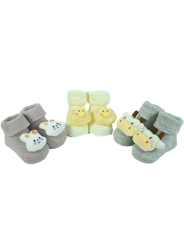 Joyful Jungle Baby Socks – Bunny, Giraffe & Sunshine-Themed Socks (3-Pack)-Full Front View