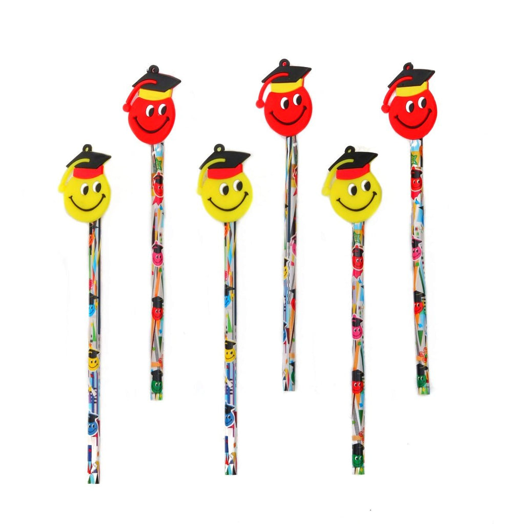 Pack of Yellow Bee Pencils with Red and Yellow Smiley Motifs