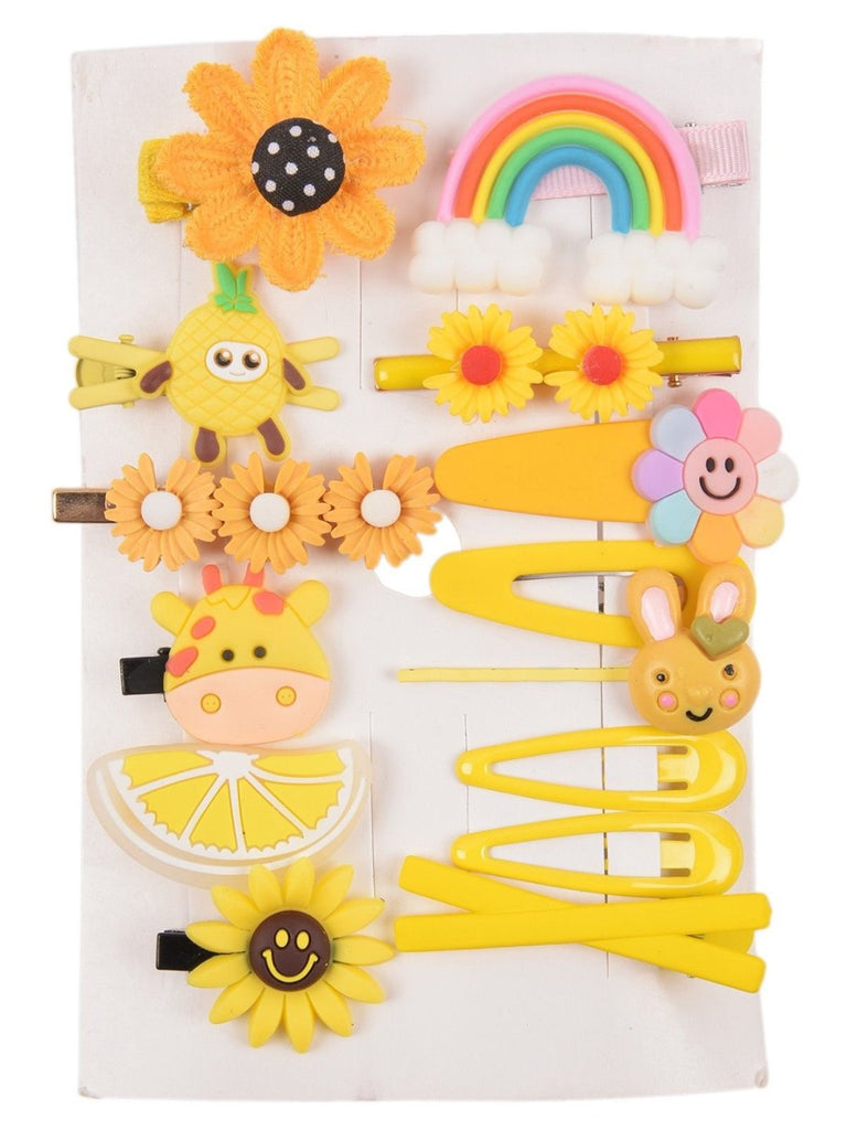 Front view of Yellow Bee Girls' Assorted Hair Clip Set in cheerful yellow.