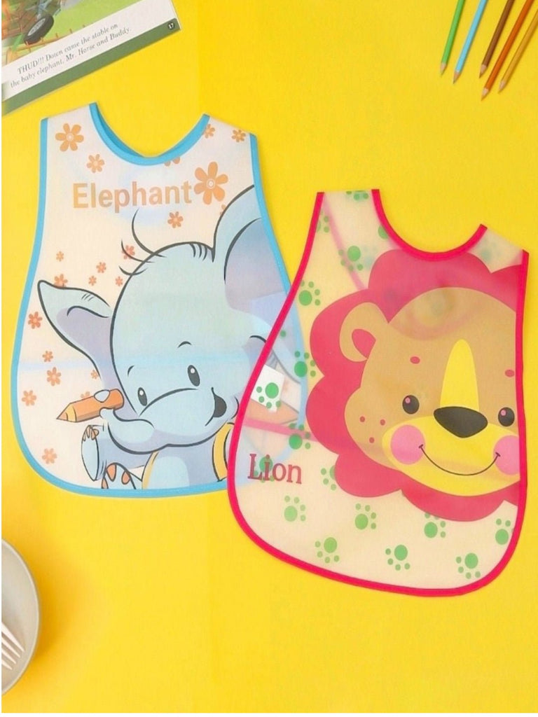 Display of the Jungle Buddies baby bibs showcasing playful animal themes.