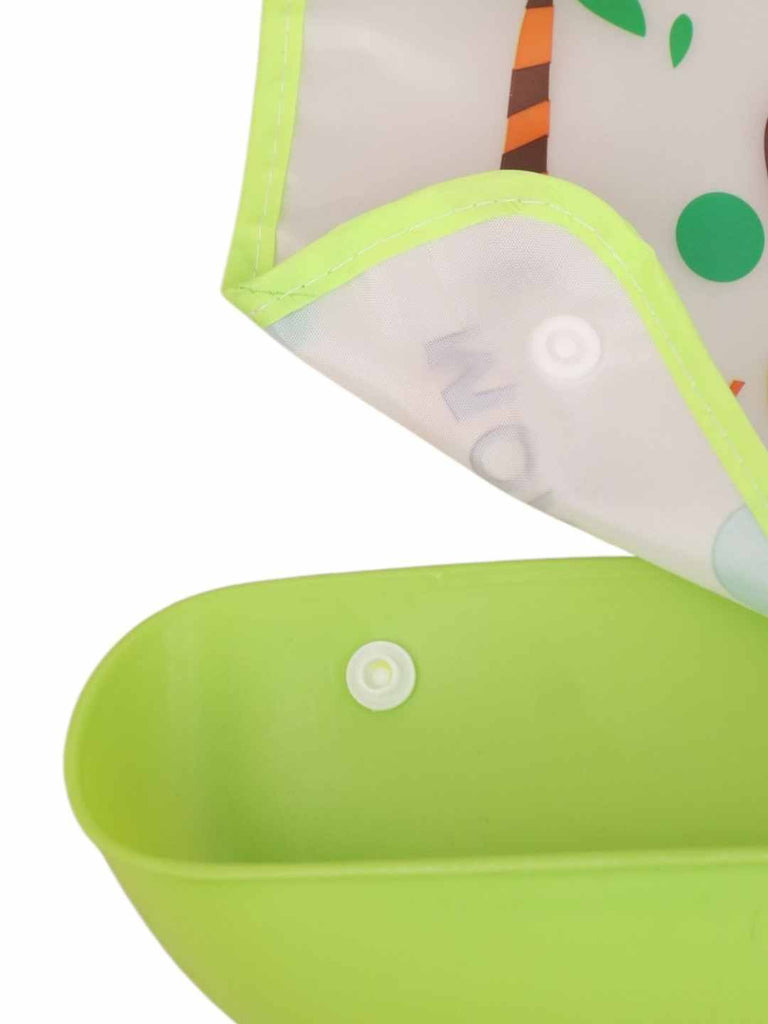 Jungle_Fun_Baby_Bib_Green_Waterproof_Bib_with_Monkey_Print_Catcher_Pocket  Tray  View